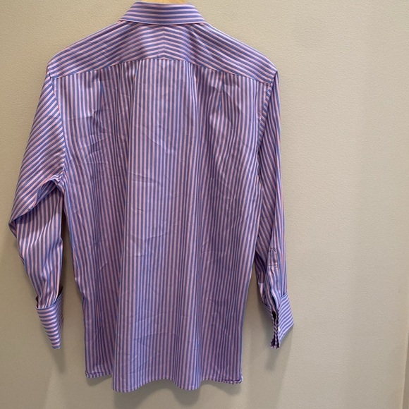 Thomas Pink Poplin Striped French Cuff L/S Button Down Shirt Pink Blue Sz 16 - Picture 6 of 9